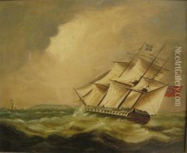 British War Ship Oil Painting - John Moore