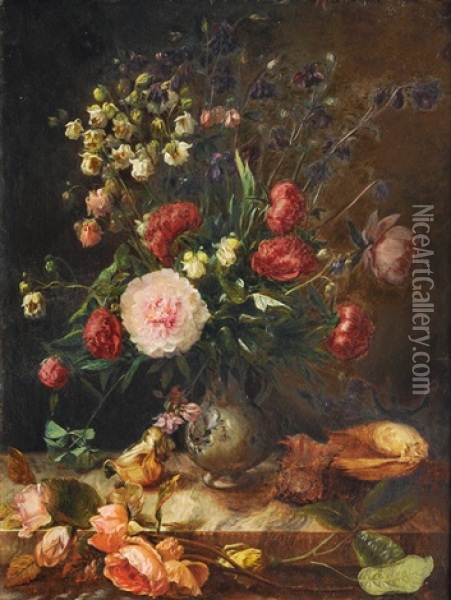 Flower Still Life Oil Painting - Pierre Louis de Coninck