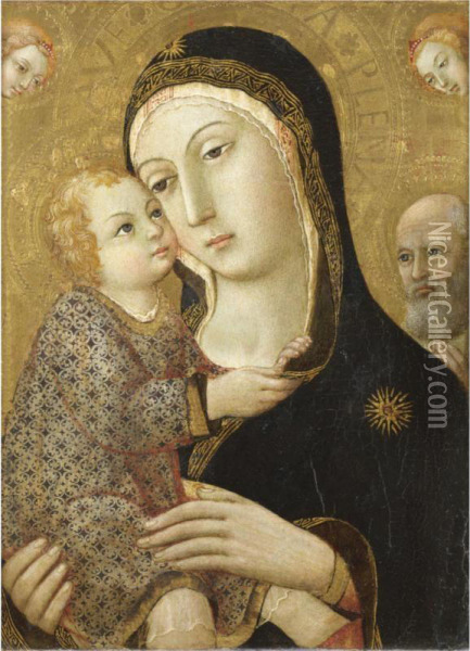Madonna Col Bambino, San Giuseppe E Due Angeli Oil Painting - Ansano Mancio Di Sano Di Pietro