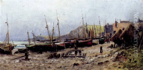 Fischerboote Bei Yport Oil Painting - Eugene Bourgeois