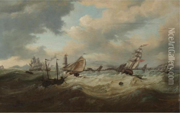 Shipping In A Stiff Breeze, Dublin Bay Oil Painting - William II Sadler
