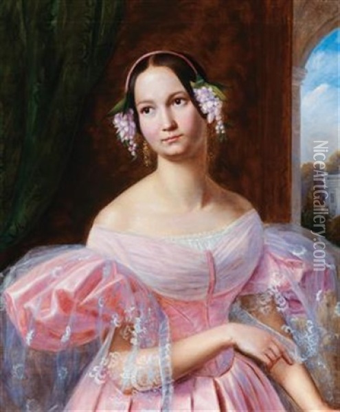 Portrait Of Princess Helene Of Mecklenburg-schwerin As A Bride Oil Painting - Gaston Lenthe