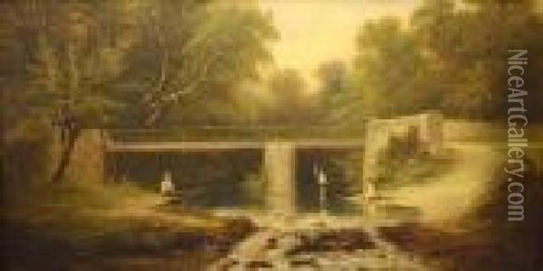 Theplank Bridge Over The Frome At Stapleton Oil Painting - Henry Harris