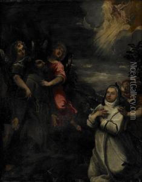 Den Helige Franciscus Stigmatiseras Oil Painting - Acopo D'Antonio Negretti (see Palma Giovane)