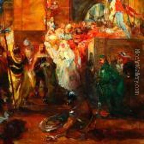 A Roman Procession Oil Painting - Giuseppe Rivaroli