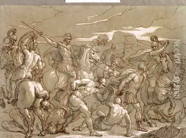 A Battle Scene Oil Painting - Charles-Louis Chron