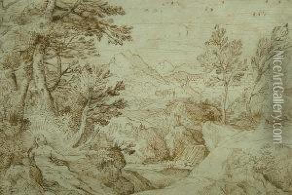 Figure In A Classical Landscape Oil Painting - Annibale Carracci