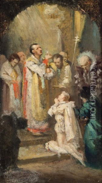 La Comunione Di San Luigi Gonzaga Oil Painting - Mose di Giosue Bianchi
