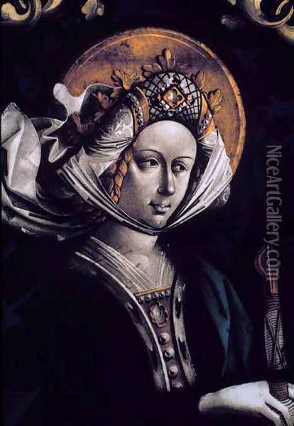 St Catherine (detail) c. 1470 Oil Painting - Peter Hemmel Von Andlau