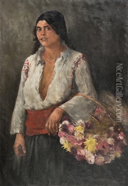 La Fleuriste Oil Painting - Dimitrie Mihailescu