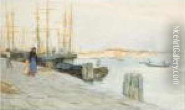 Morning At The Quay, Venice Oil Painting - Helen Mary Elizabeth Allingham