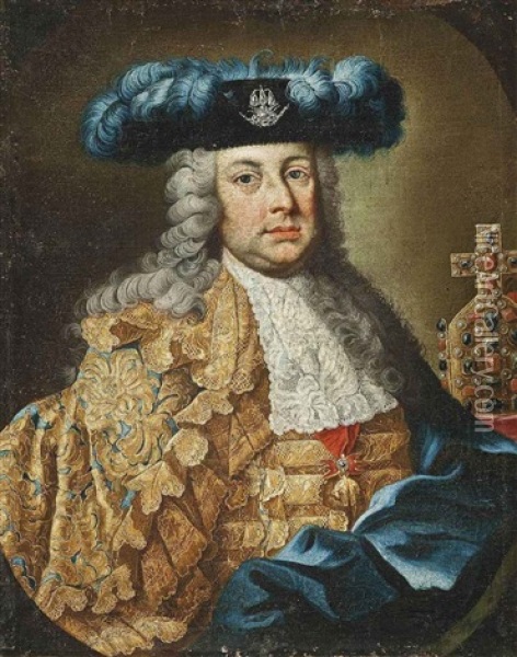 Portrait Of Emperor Franz I, Duke Of Lothringen (1708-1765) In Gold Embroidered Robes, Wearing The Order Of The Golden Fleece Oil Painting - Martin van Meytens the Younger