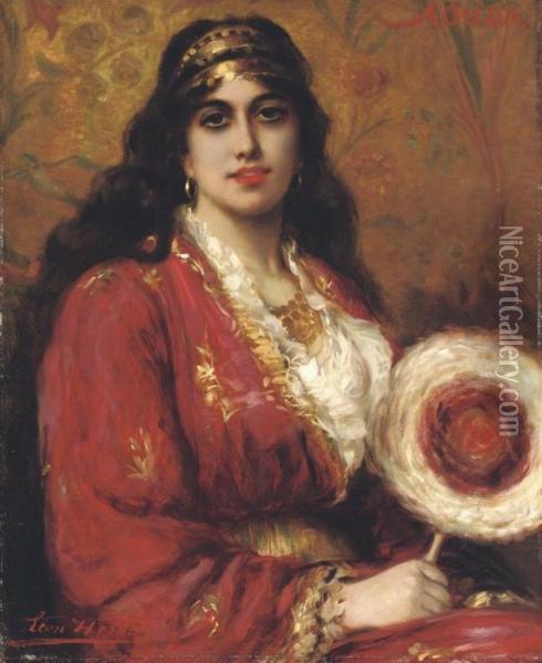 An Oriental Lady Holding A Fan Oil Painting - Leon Herbo