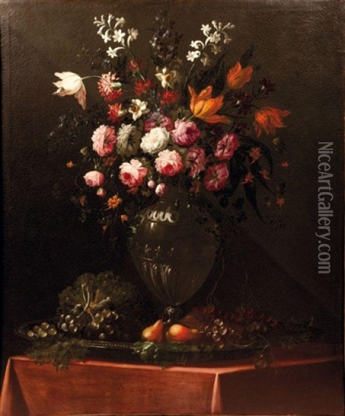 Bouquet De Fleurs Aux Fruits Et Bouquet De Fleurs Aux Noisettes Et Au Verre (pair) Oil Painting - Benito Espinos