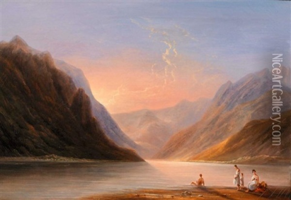 Baignade Au Bord D'un Lac De Montagne, 1829 Oil Painting - Casimir de Cypierre