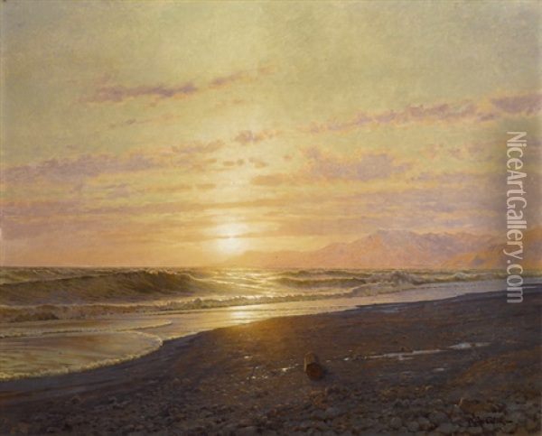 Soleil Couchant Sur La Mer Bordighera Oil Painting - Jean-Baptiste-Arthur Calame