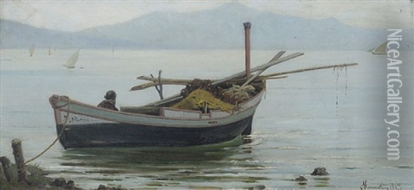 Barca Con Pescatore Oil Painting - Alfonso Simonetti