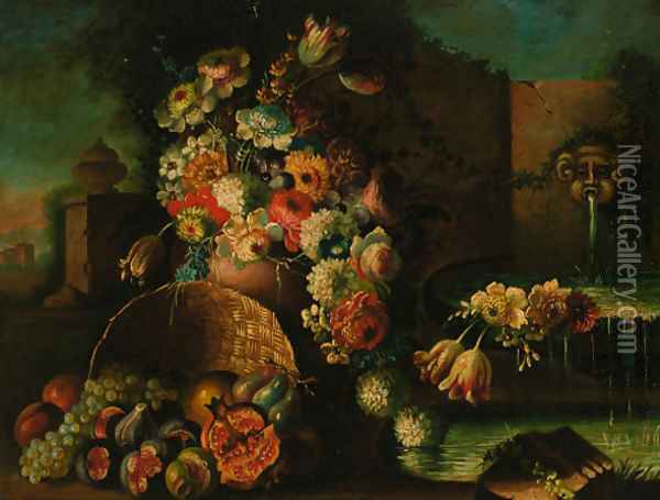 Roses, tulips, daisies and other flowers in a vase Oil Painting - Gasparo Lopez