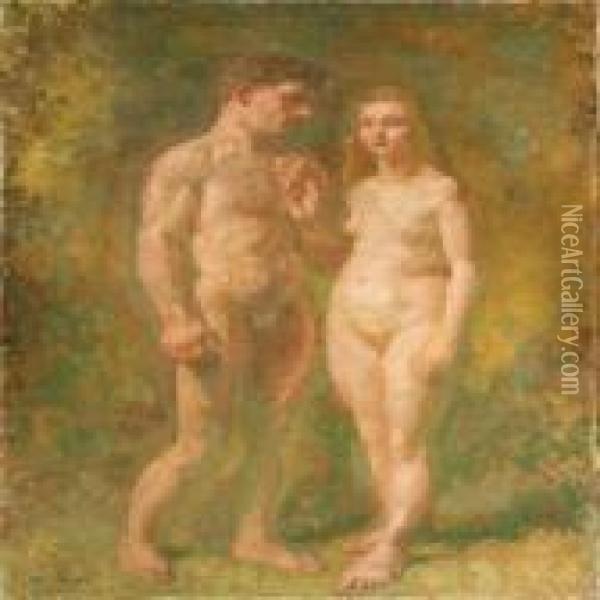Adam And Eve Oil Painting - Julius Paulsen