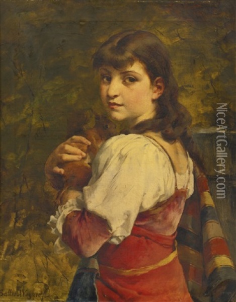 Young Woman With A Squirrel Oil Painting - Jules Salles-Wagner