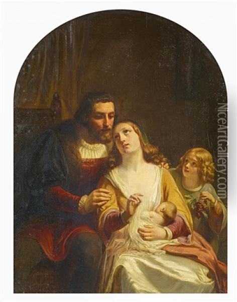 Zwei Gemalde: Familienszenen In Historischen Renaissancekostumen (2 Works) Oil Painting - Ferdinand Wilhelm Pauwels