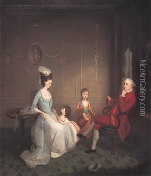 Portrait Of A Family In An Interior Oil Painting - James Millar
