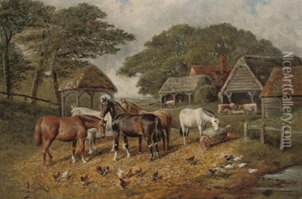 A Sunny Day In The Farmyard Oil Painting - Samuel Joseph Clark