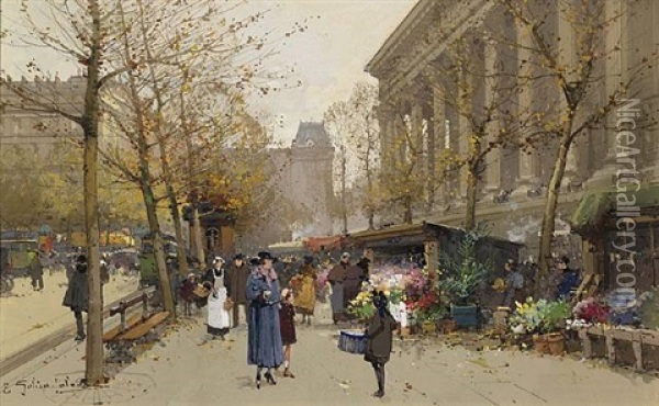 Cortile In Fiore Oil Painting - Eugene Galien-Laloue