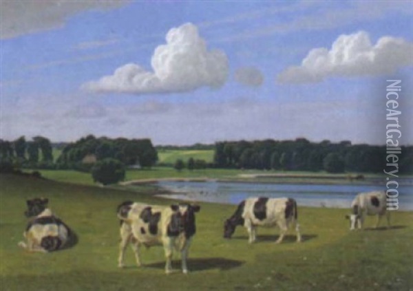 Kuhe Auf Der Weide Oil Painting - Rasmus Christiansen