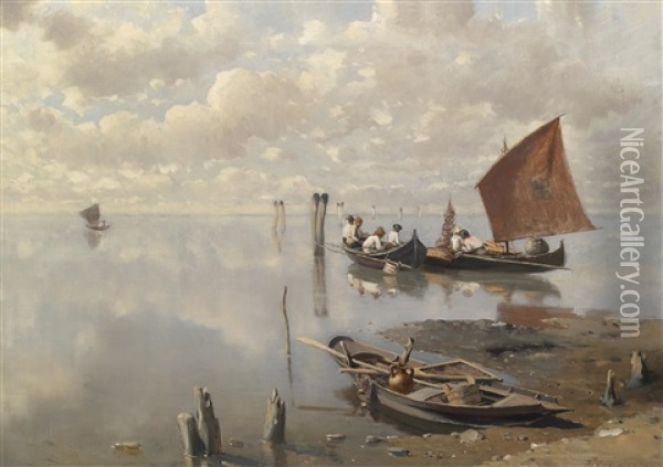 Fischer In Der Lagune Oil Painting - Franz Leo Ruben
