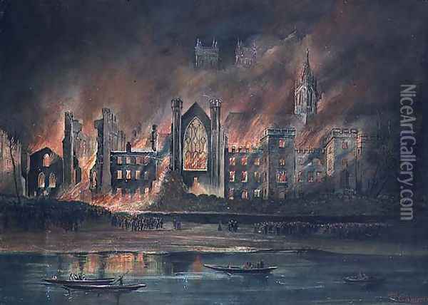 Fire at the Houses of Parliament, 16th October 1834 Oil Painting - P.T. Cameron