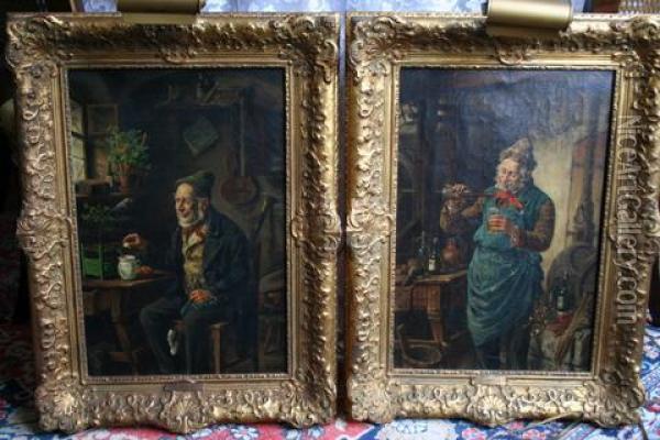 Two Interior Scenes Oil Painting - L. Urbane