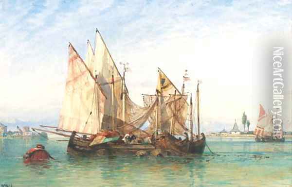Fishing vessels off the Venetian lagoon Oil Painting - William Wyld