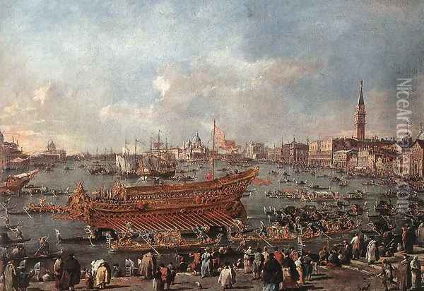 The Bucentaur Departs for the Lido on Ascension Day 1766-70 Oil Painting - Francesco Guardi
