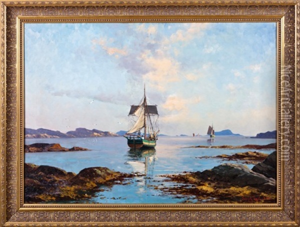 Seilskute I Uthavn Oil Painting - Lauritz Haaland