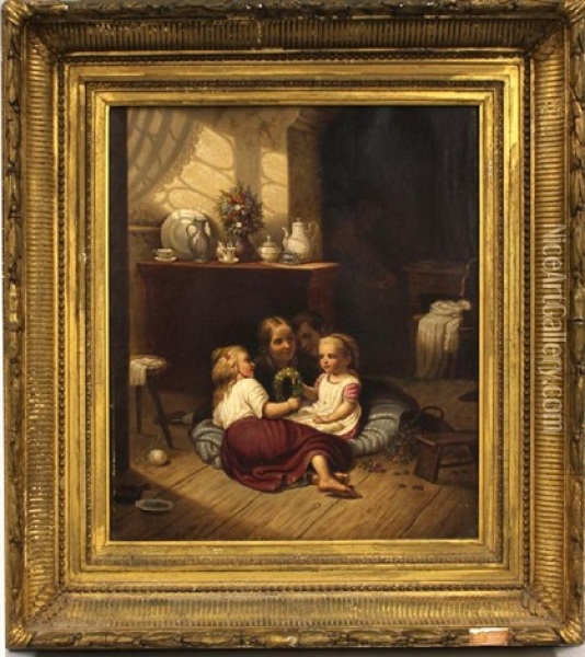 Interior With Children Tending To Sister Oil Painting - David Gilmour Blythe