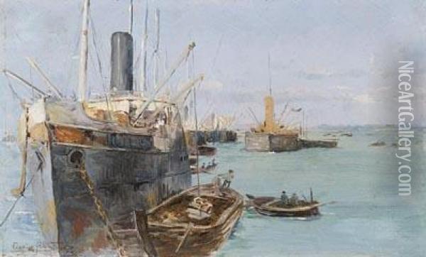 Marinha Com Navios E Barcos Oil Painting - Oscar Pereira Da Silva