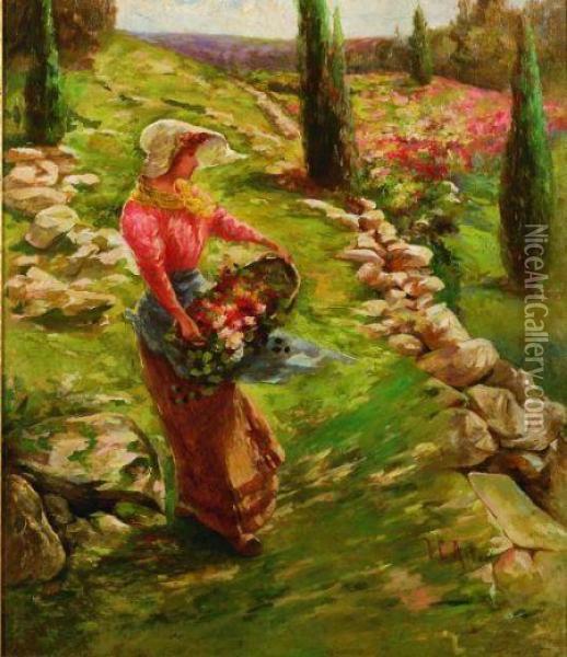 Picking Flowers Oil Painting - John (Charles) Arter