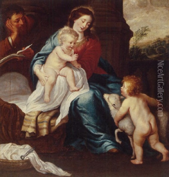 The Madonna And Child With The Infant Saint John The Baptist Oil Painting - Erasmus Quellinus II