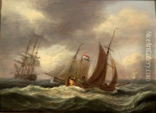 Shipping Off Teignmouth Oil Painting - Thomas Luny