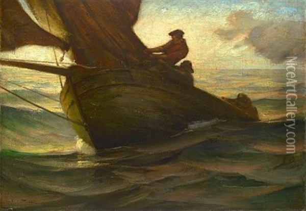 Fisherman Wrestling With A Sail Oil Painting - Charles Dickman