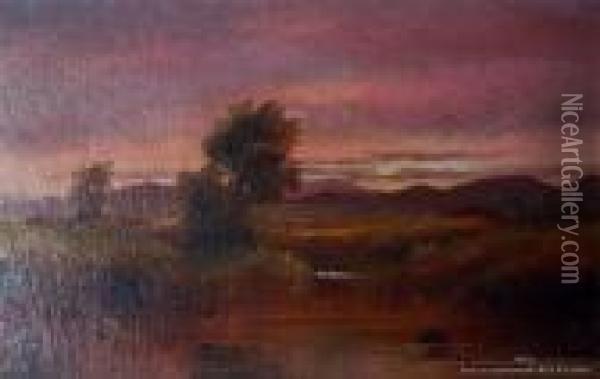 River Sunset Oil Painting - Henry William Kirkwood