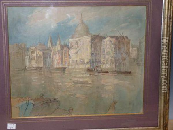 St Pauls Cathedral From Bankside Oil Painting - Adeline Margery Barker
