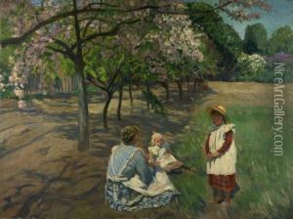 Frau Mit Zwei Kindern Oil Painting - Philipp Franck