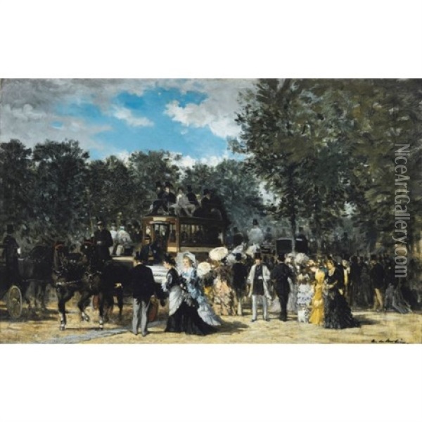 Promenade Dans Le Parc De Saint Cloud Oil Painting - Auguste de Molin