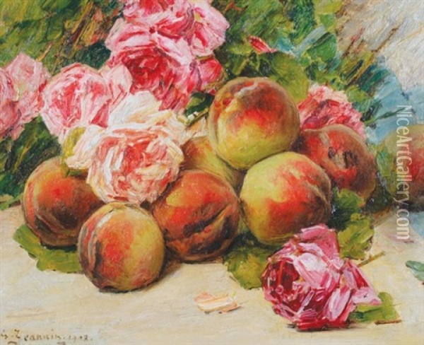 Roses And Peaches Oil Painting - Georges Jeannin