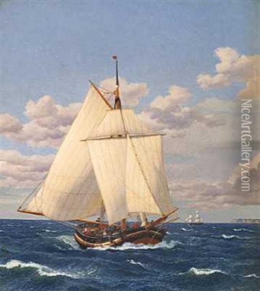 En Dansk Jagt Passerer Stevns Oil Painting - Christoffer Wilhelm Eckersberg
