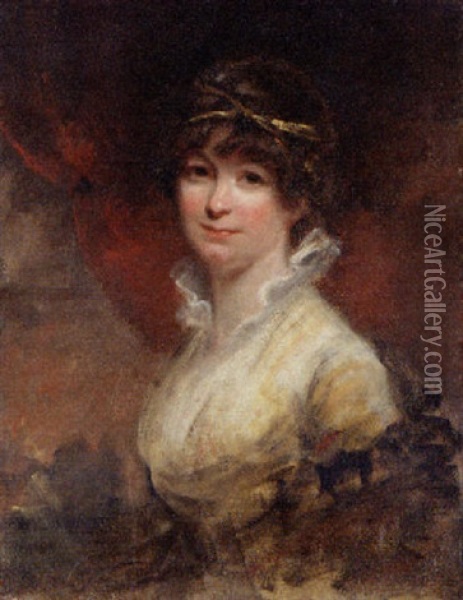 Portrait Of A Lady, In A Yellow Dress And Black Shawl Oil Painting - Sir William Beechey