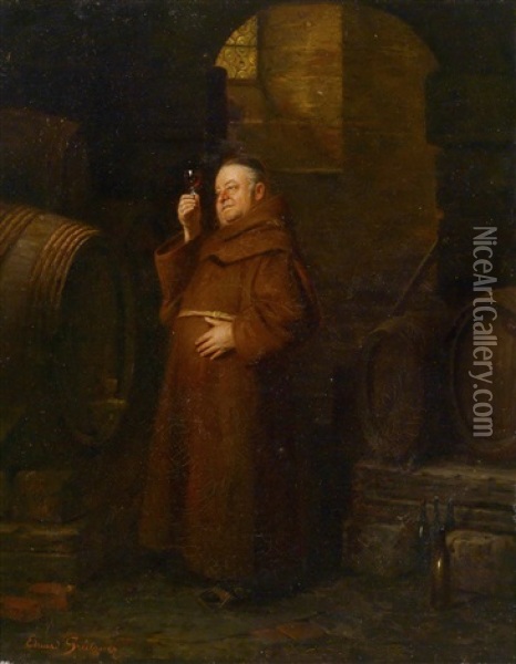 Monch Bei Der Weinprobe Oil Painting - Eduard von Gruetzner
