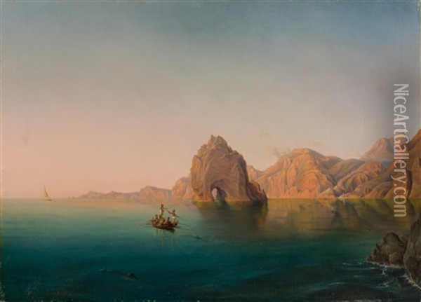 Catching Swordfish Off The Coast Of Capri Oil Painting - Christian Frederik Ferdinand Thoming